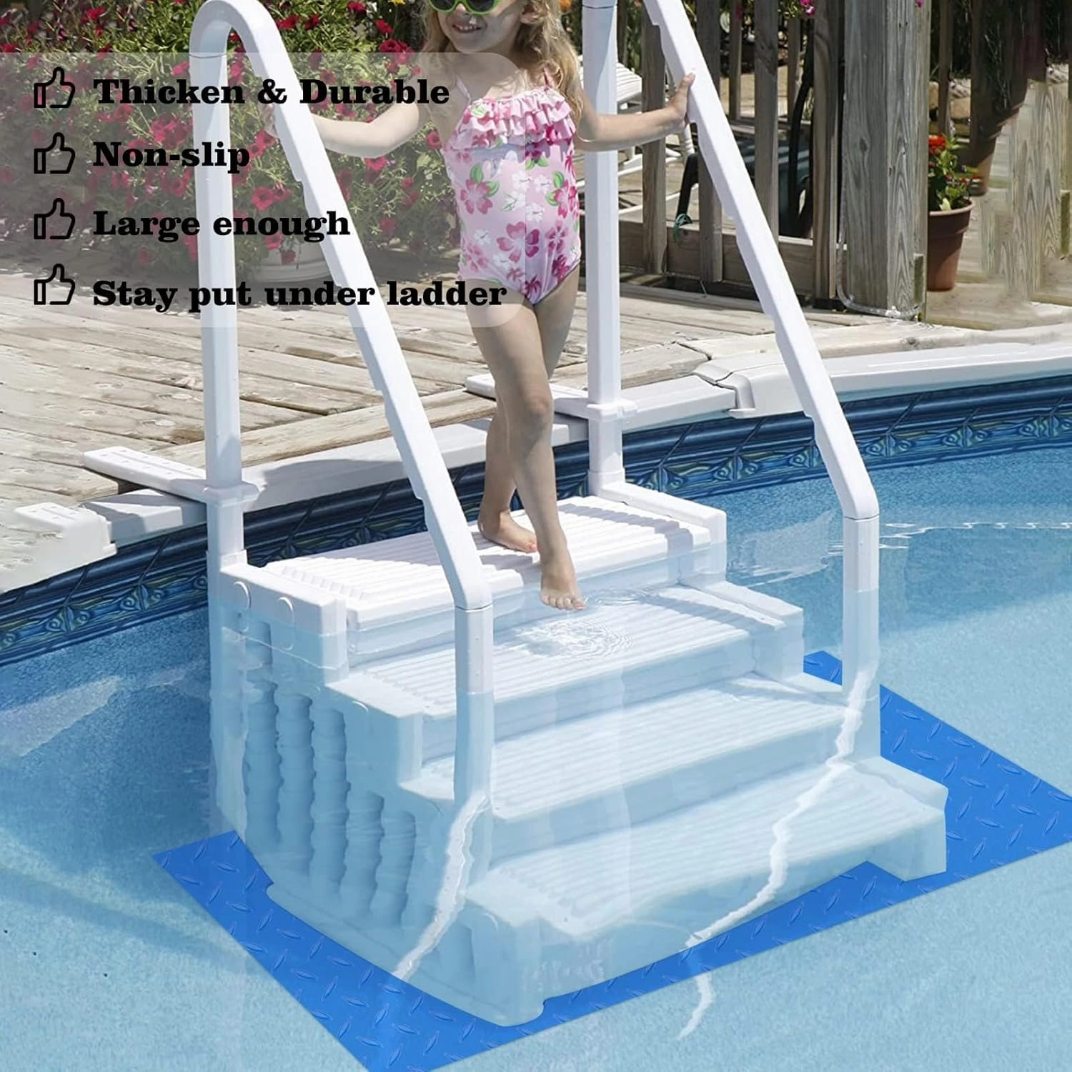36x36in Swimming Pool Ladder Mat Protective Swimming Pool Step Pad for Above Ground Swimming Pool Ladder Pad Vinyl Non-Slip Pool Liner