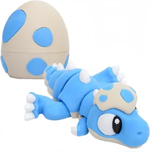 3D Printed Exquisite Dinosaur Egg Toy Model, Fully Articulated 3D Printed Toy. (Blue)