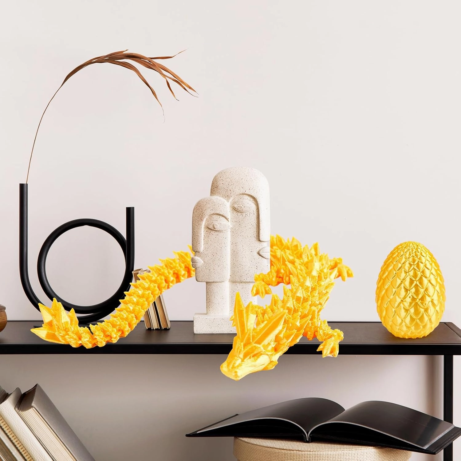 3D Printed Dragon Egg with Dragon Inside,12 Inch 3D Printed Dragon Egg Fidget Toy，Home Office Decor Executive Desk Toys for Autism/ADHD (Silk White)