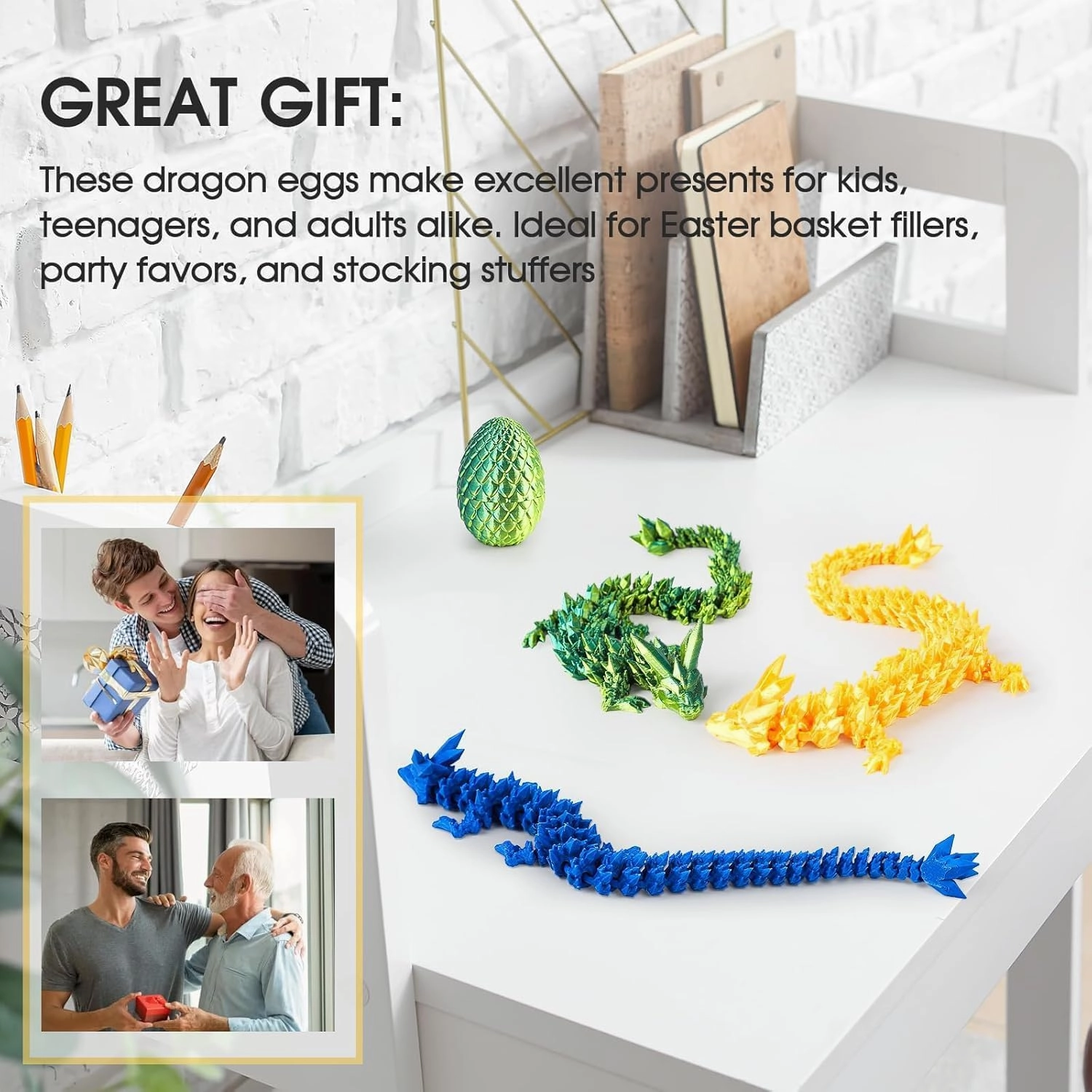 3D Printed Dragon Egg with Dragon Inside,12 Inch 3D Printed Dragon Egg Fidget Toy，Home Office Decor Executive Desk Toys for Autism/ADHD (Silk White)
