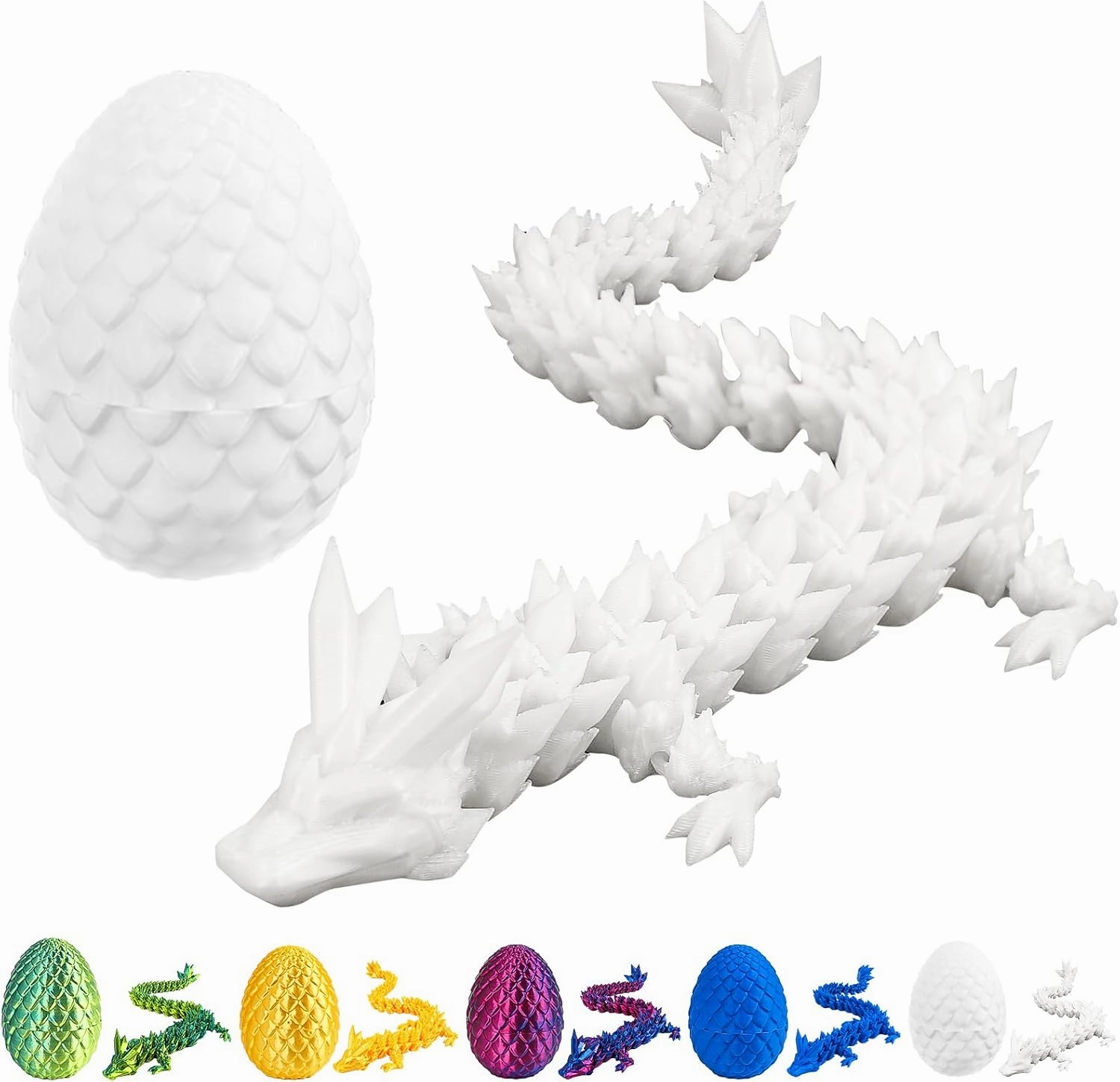 3D Printed Dragon Egg with Dragon Inside,12 Inch 3D Printed Dragon Egg Fidget Toy，Home Office Decor Executive Desk Toys for Autism/ADHD (Silk White)