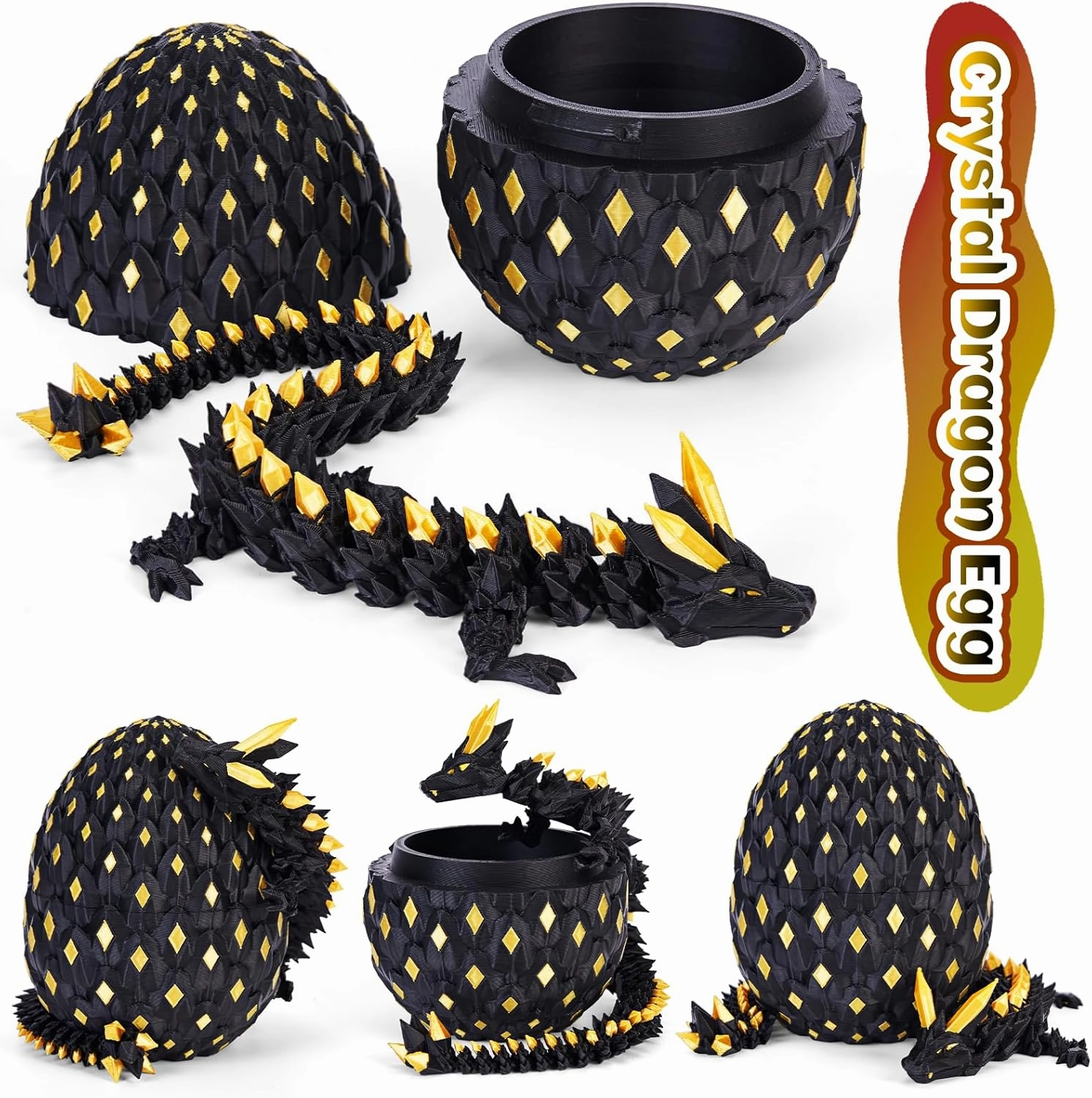3D Printed Dragon Eggs Mystery Dragon Egg Glow in The Dark Articulated Animals Fidget Crystal 3D Print Dinosaur Eggs for Kids Boys Girls Home Decor