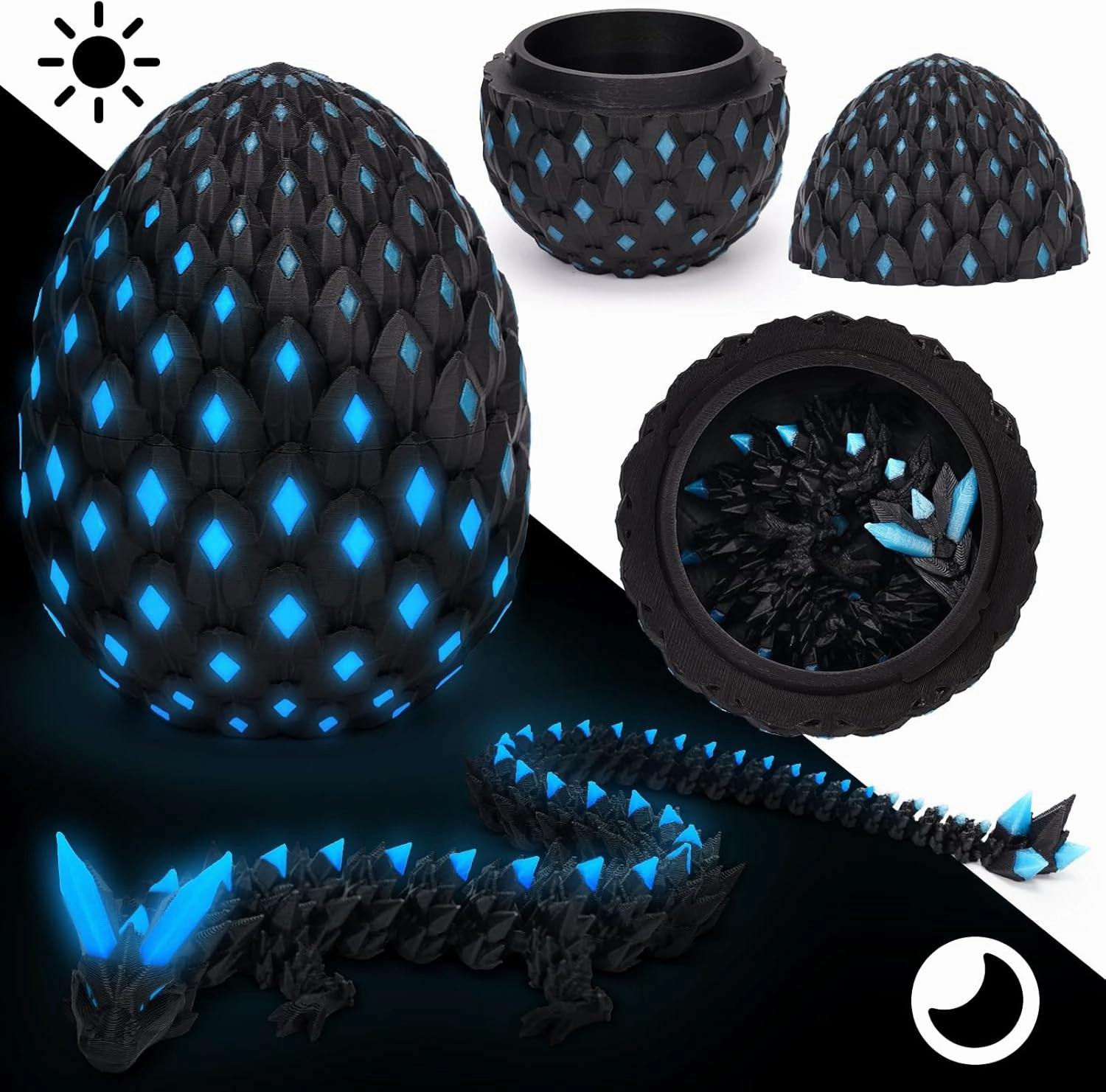 3D Printed Dragon Eggs Mystery Dragon Egg Glow in The Dark Articulated Animals Fidget Toy Crystal 3D Print Dinosaur Eggs for Kids Boys Girls Home Decor