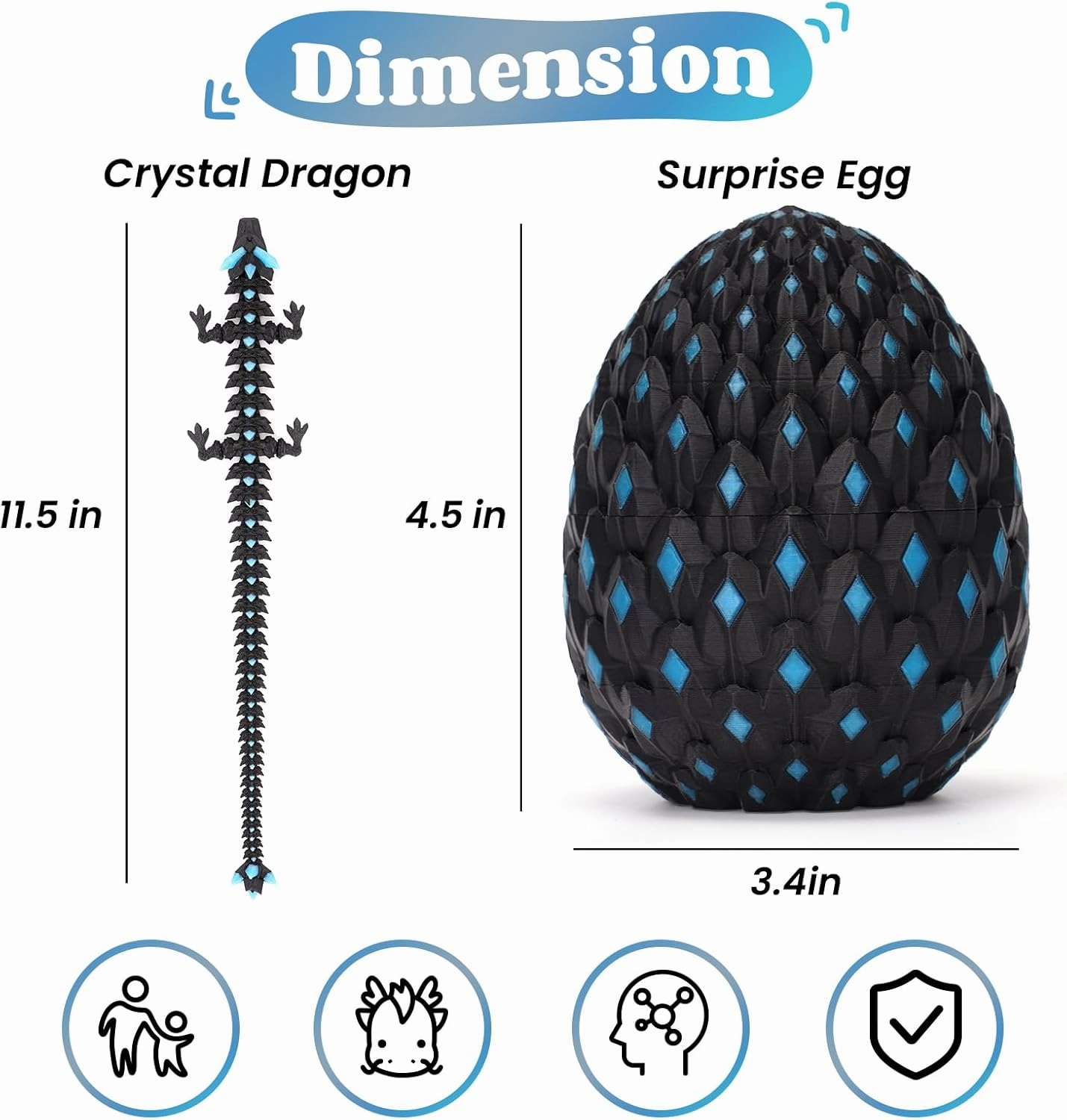 3D Printed Dragon Eggs Mystery Dragon Egg Glow in The Dark Articulated Animals Fidget Toy Crystal 3D Print Dinosaur Eggs for Kids Boys Girls Home Decor