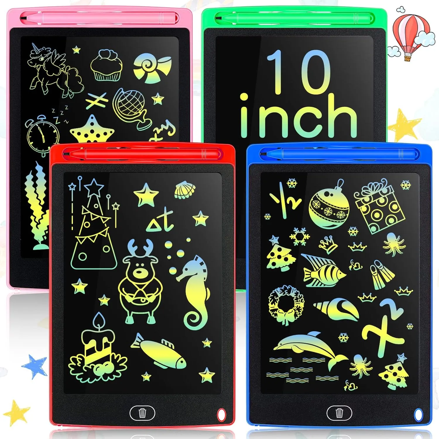 4 Pieces 10 Inch LCD Writing Tablet Doodle Board Electronic Toy Colorful Screen Doodle Drawing Pad for Kids Erasable Reusable Drawing Tablets Educational Learning Toy Christmas Gift(Black Frame)