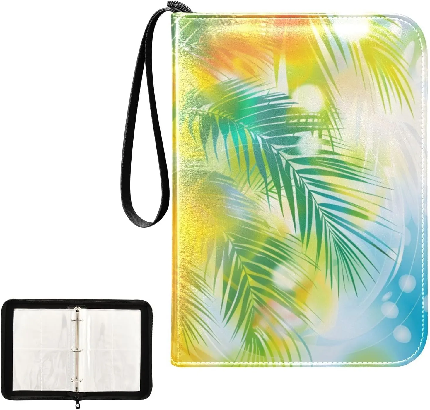 4 Pockets Trading Card Album Holder Book Folder Sports Card Binder Colorful Shiny Summer 400 Double Side Pockets for 3 Ring Binder Zipper