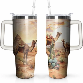 40 oz Camel Tumbler with Handle and Straw Lid,Leak Proof Travel Stainless Insulated Tumbler,Cup Holder Friendly,Perfect for Outdoor Travel Car and Sports