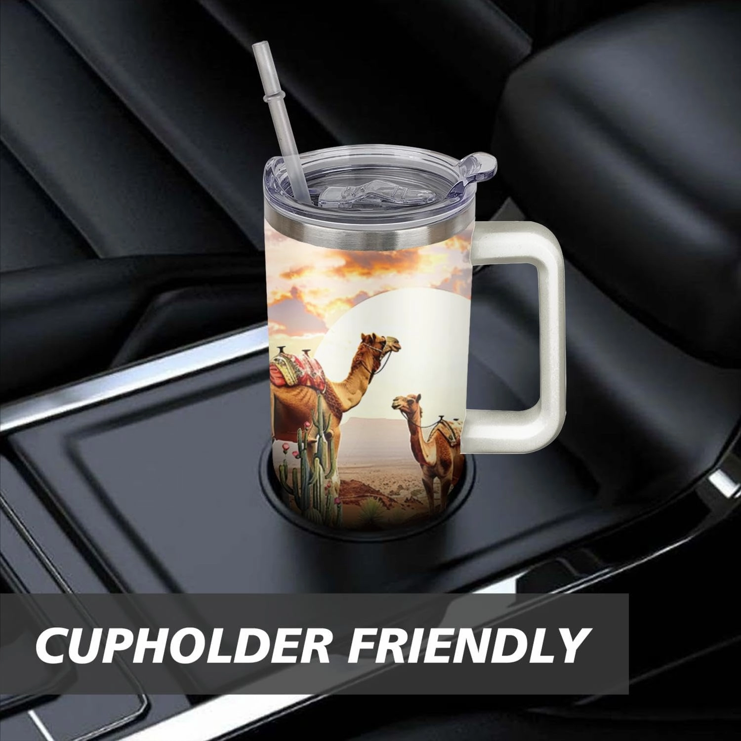 40 oz Camel Tumbler with Handle and Straw Lid,Leak Proof Travel Stainless Insulated Tumbler,Cup Holder Friendly,Perfect for Outdoor Travel Car and Sports