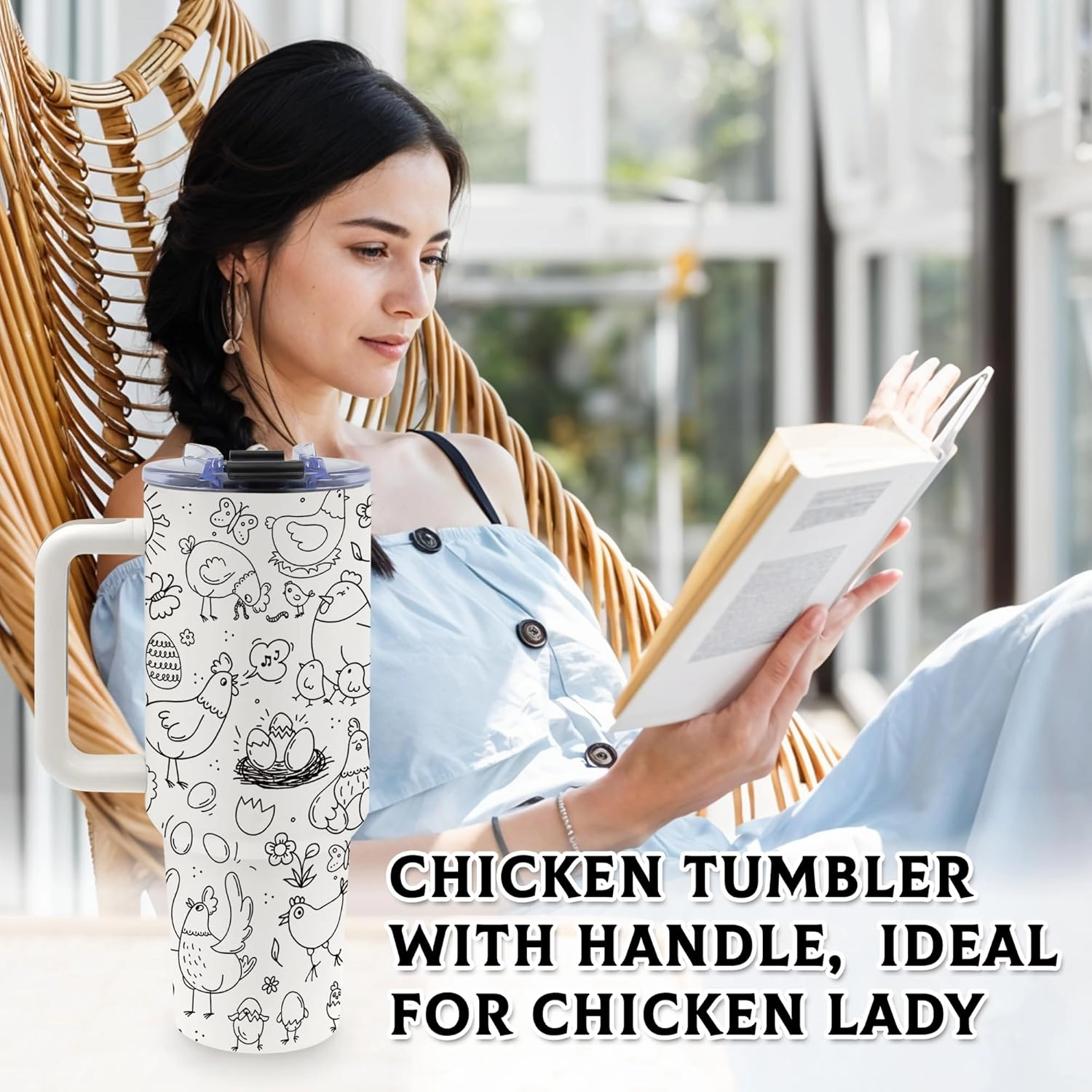 40 oz Chicken Tumbler with Handle and Straw, Gifts for Women, Chicken Mom Gifts for Birthday, Decorations, Gifts for People with Chickens, Ideal for Chicken Lady, Chicken Cups