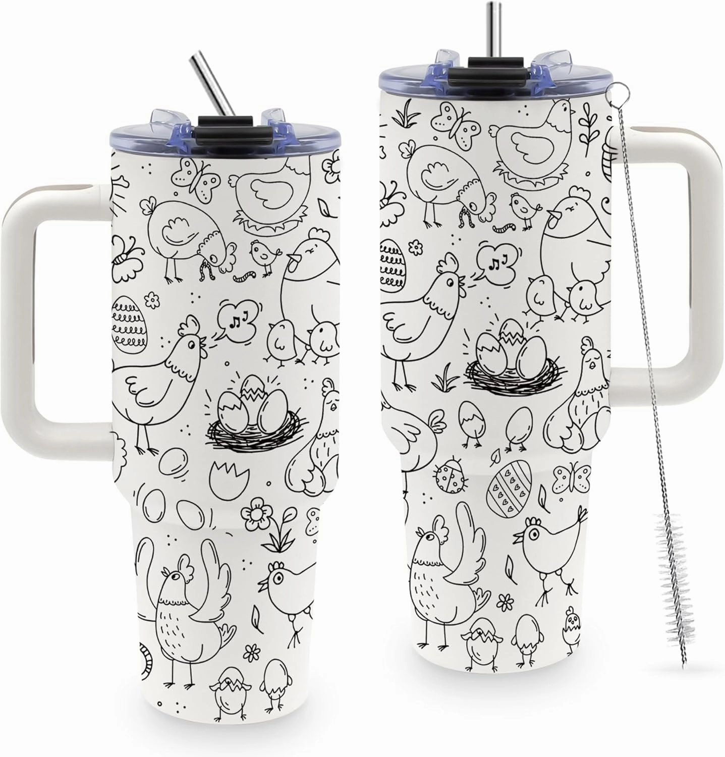 40 oz Chicken Tumbler with Handle and Straw, Gifts for Women, Chicken Mom Gifts for Birthday, Decorations, Gifts for People with Chickens, Ideal for Chicken Lady, Chicken Cups