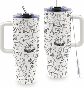 40 oz Chicken Tumbler with Handle and Straw, Gifts for Women, Chicken Mom Gifts for Birthday, Decorations, Gifts for People with Chickens, Ideal for Chicken Lady, Chicken Cups
