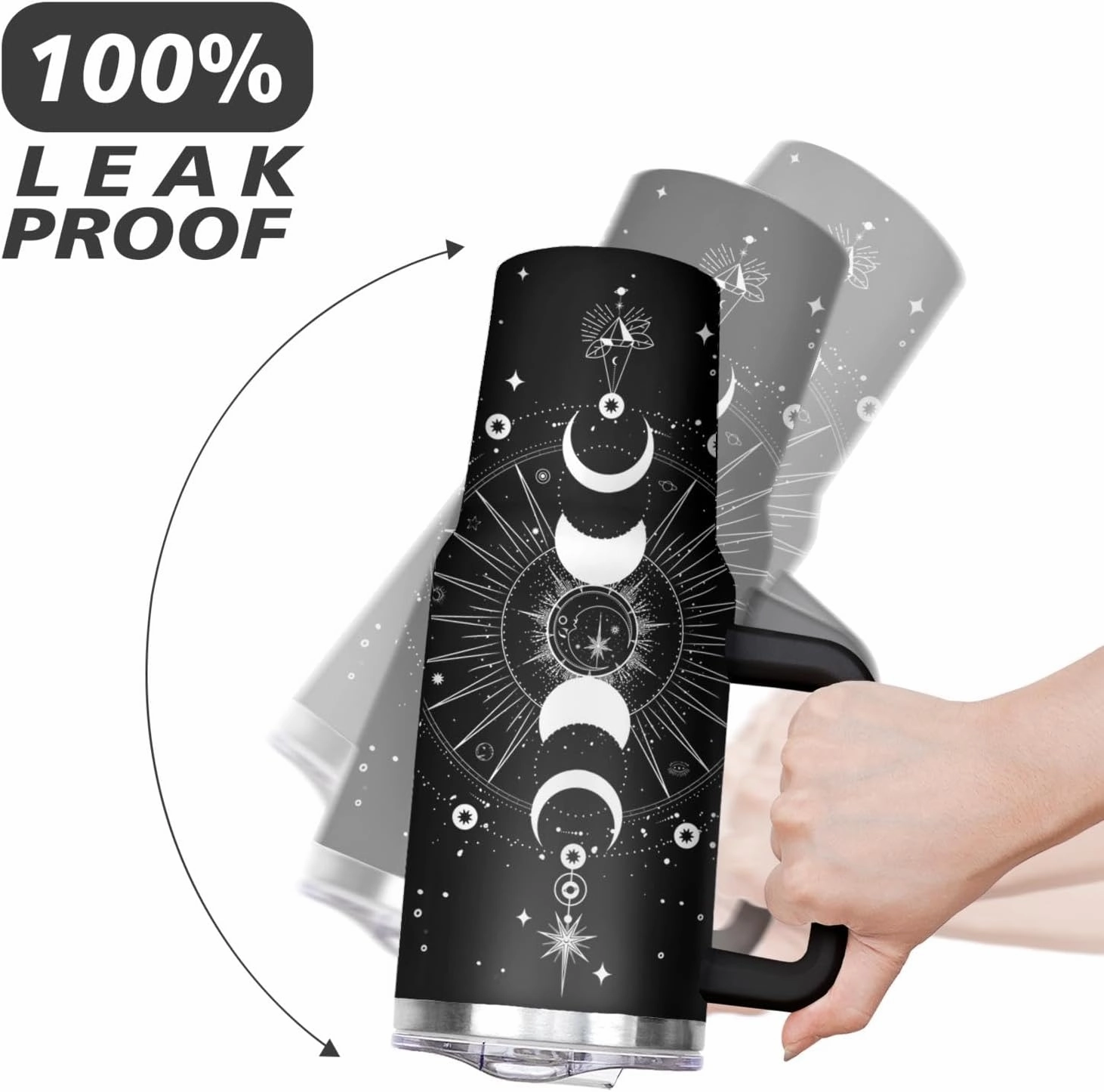40 oz Sun and Moon Tumbler with Handle and Straw Lid,Leak Proof Travel Stainless Insulated Tumbler,Cup Holder Friendly,Perfect for Outdoor Travel Car and Sports