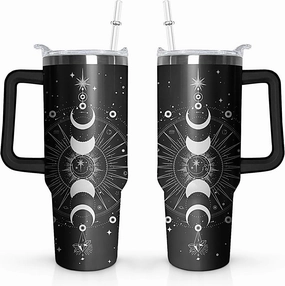 40 oz Sun and Moon Tumbler with Handle and Straw Lid,Leak Proof Travel Stainless Insulated Tumbler,Cup Holder Friendly,Perfect for Outdoor Travel Car and Sports