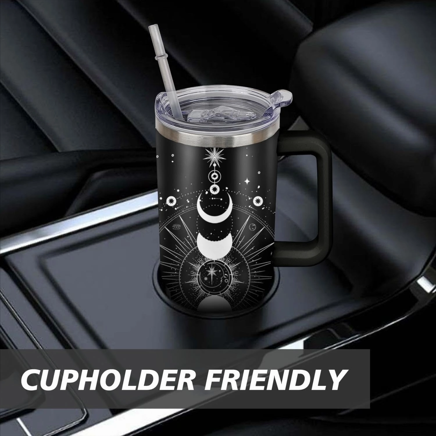 40 oz Sun and Moon Tumbler with Handle and Straw Lid,Leak Proof Travel Stainless Insulated Tumbler,Cup Holder Friendly,Perfect for Outdoor Travel Car and Sports
