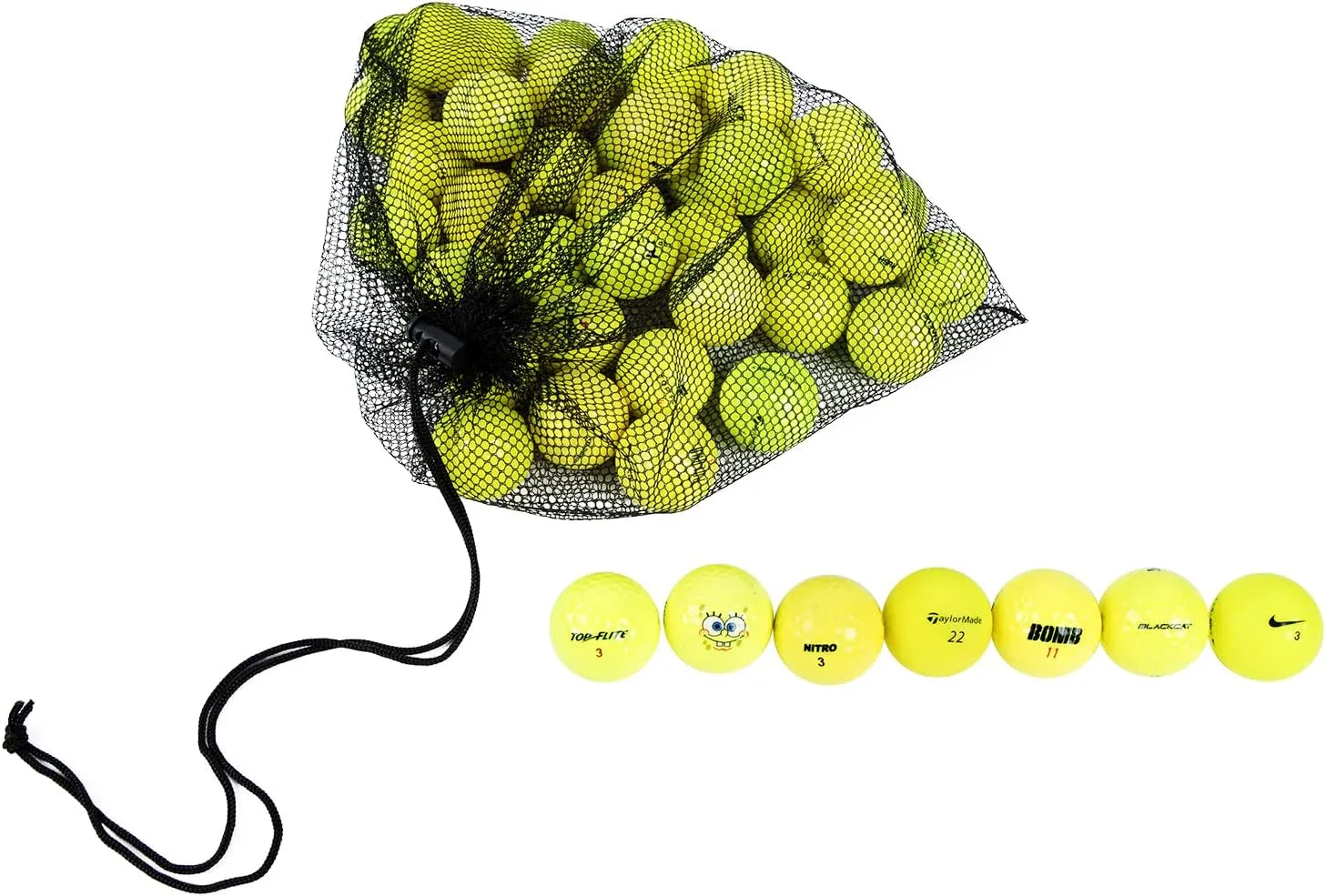 48-Pack Clean Green Recycled Yellow Golf Balls - Neon Colored - Used Good Condition - Includes Mesh Carry Bag - Cheap Golf Balls for Men and Women