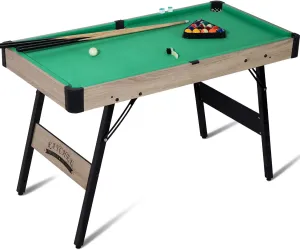 48" Folding Pool Table, Portable Billiard Game Tables for Kids and Adults, Mini Pool Table with Locking Legs, Adjustable Feet, Balls, Cues, Triangle, Chalk, Brush for Family Game Room
