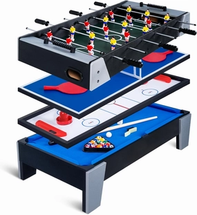 4-in-1 Mini Multi Game Table, Combination Game Table, Childrens Combo Arcade Set w/Pool Billiards, Hockey, Foosball and Table Tennis for Home, Play Room,Friends & Family