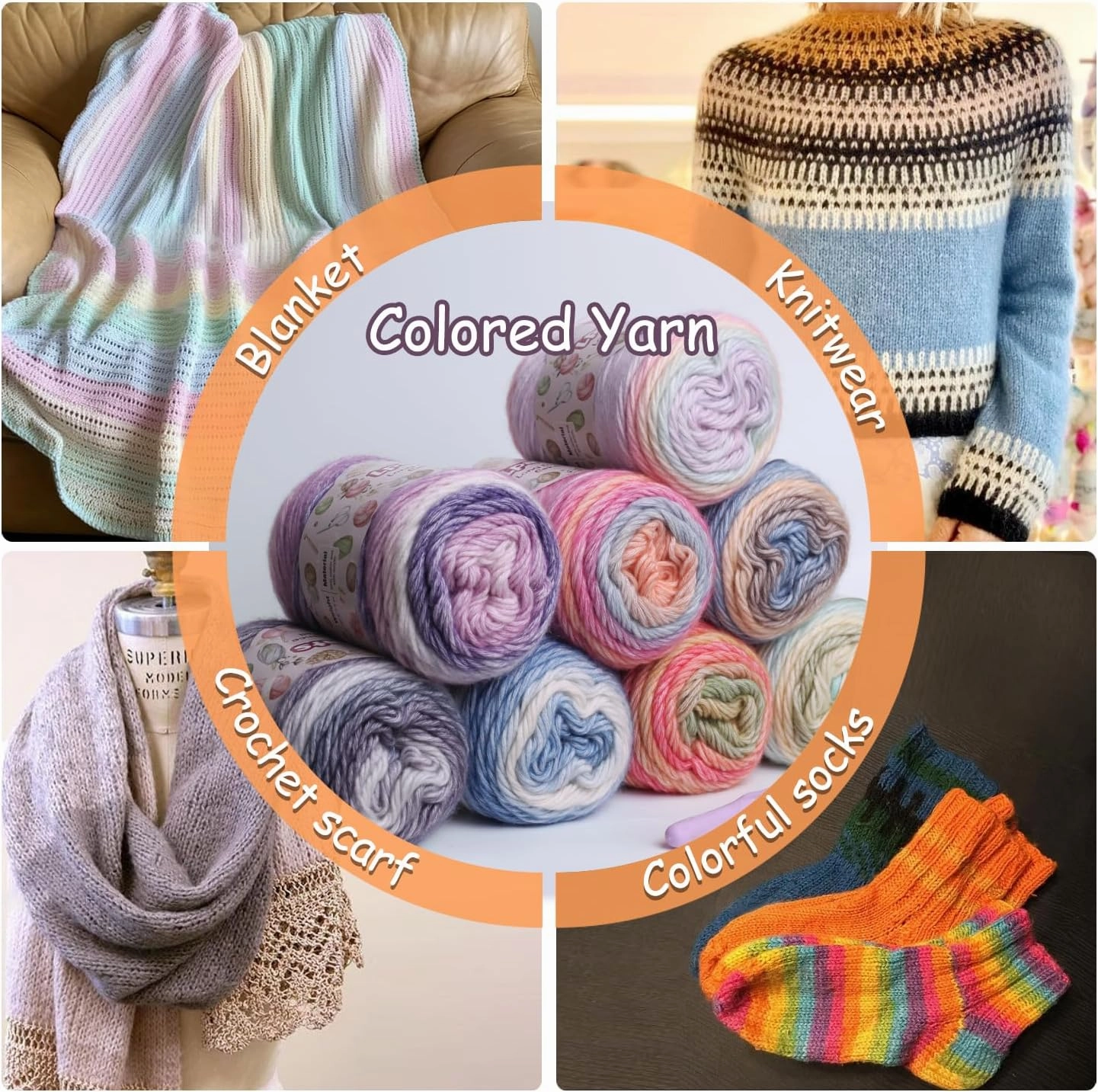 4 Pack Ombre Yarn for Crocheting - Super Soft 60% Cotton 40% Acrylic Yarn - 962 Yds Gradient Cake Yarns for Knitting Shawls Blankets Colorful Crafts with 2 Crochet Hooks (4, Dark Blue Gradient)