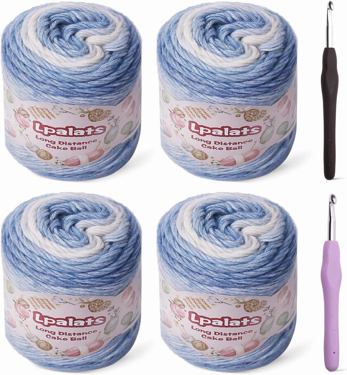 4 Pack Ombre Yarn for Crocheting - Super Soft 60% Cotton 40% Acrylic Yarn - 962 Yds Gradient Cake Yarns for Knitting Shawls Blankets Colorful Crafts with 2 Crochet Hooks (4, Dark Blue Gradient)