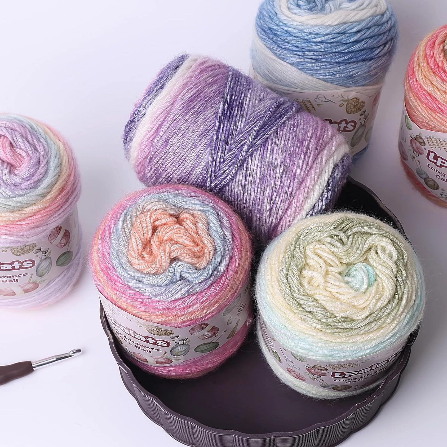 4 Pack Ombre Yarn for Crocheting - Super Soft 60% Cotton 40% Acrylic Yarn - 962 Yds Gradient Cake Yarns for Knitting Shawls Blankets Colorful Crafts with 2 Crochet Hooks (4, Dark Blue Gradient)