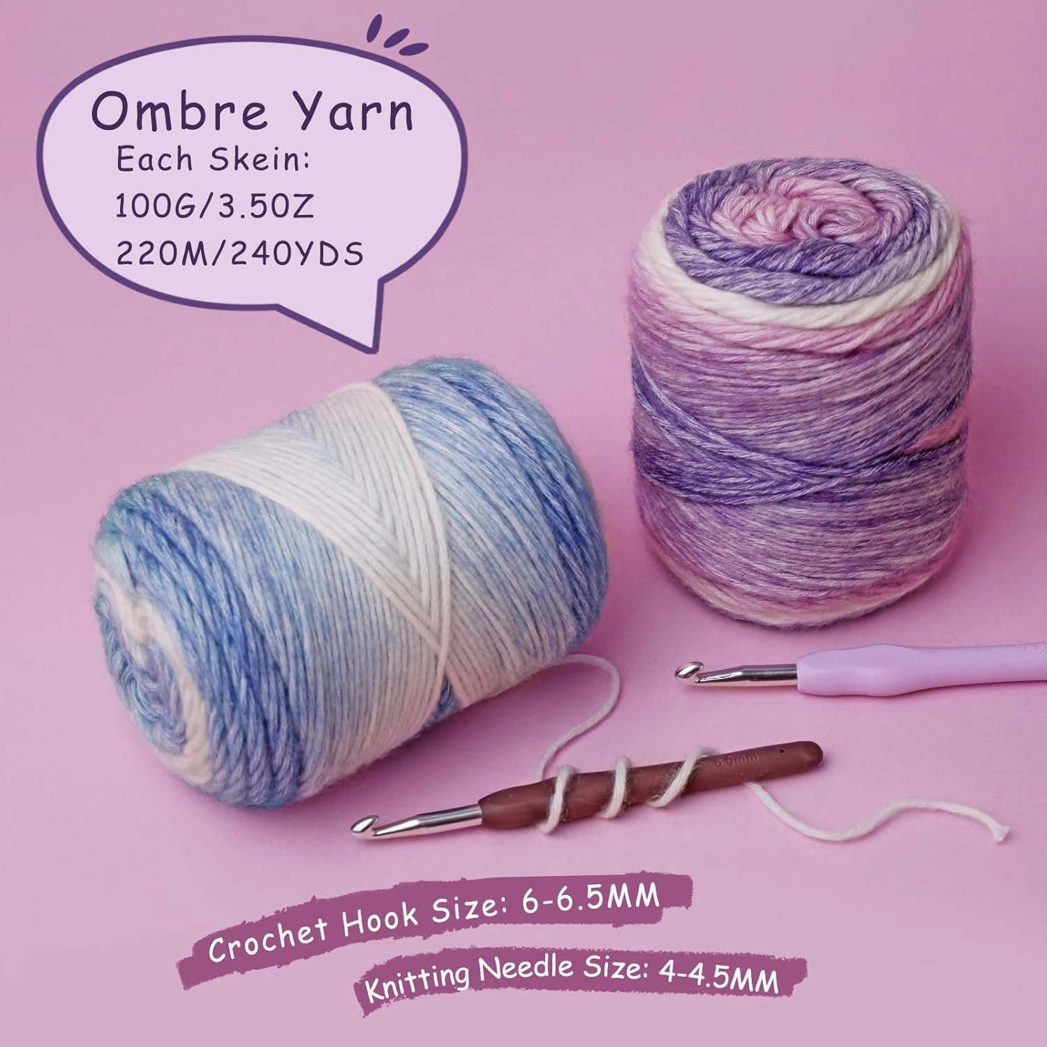 4 Pack Ombre Yarn for Crocheting - Super Soft 60% Cotton 40% Acrylic Yarn - 962 Yds Gradient Cake Yarns for Knitting Shawls Blankets Colorful Crafts with 2 Crochet Hooks (4, Dark Blue Gradient)