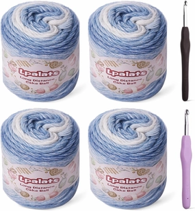 4 Pack Ombre Yarn for Crocheting - Super Soft 60% Cotton 40% Acrylic Yarn - 962 Yds Gradient Cake Yarns for Knitting Shawls Blankets Colorful Crafts with 2 Crochet Hooks (4, Dark Blue Gradient)