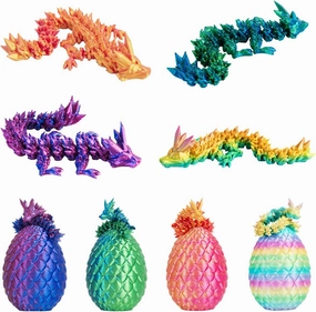4 Pcs 3D Printed Dragon, Dragon Eggs with Dragon Inside, Articulated Crystal Dragon Fidget Toy, Dinosaur Eggs Toy, Desk Toys for Teen Boy Kid
