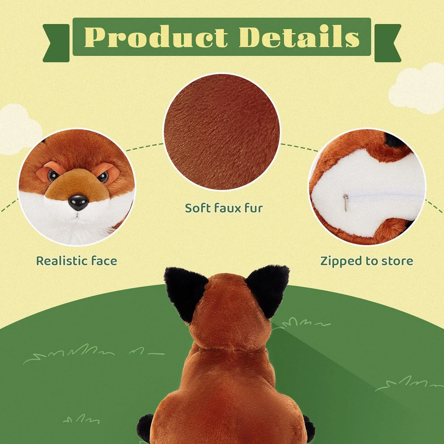 4Pcs Fox Stuffed Animal Set, Large Mommy Red Fox Plush 22 Inch with 3 Baby Foxes in Her Zippered Tummy, Stuffed Fox Plushie Toy for Girls and Kids