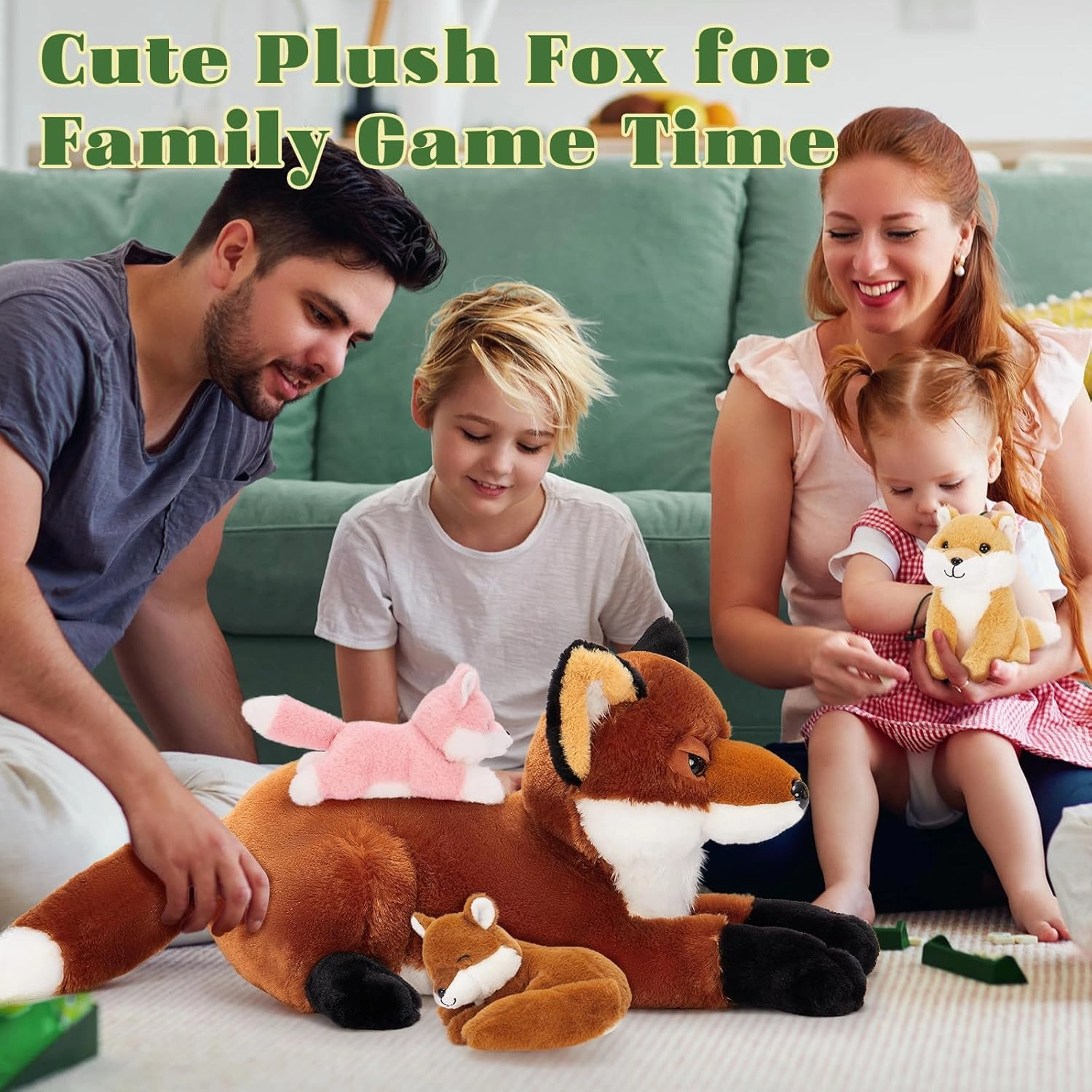 4Pcs Fox Stuffed Animal Set, Large Mommy Red Fox Plush 22 Inch with 3 Baby Foxes in Her Zippered Tummy, Stuffed Fox Plushie Toy for Girls and Kids