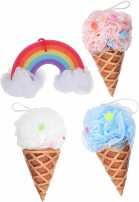 4Pcs Ice Cream Bath Sponges for Soft Exfoliating Shower Puff Gentle Cleansing Loofah Balls and Reusable Shower Ball for Boys