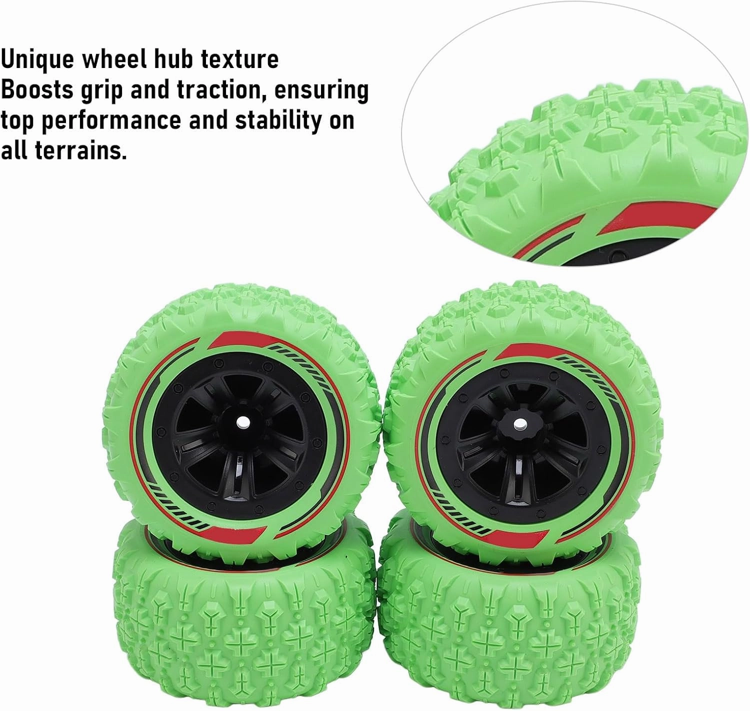 4PCS RC Wheel Tires,Original Hex Hub Wheel Rims & Rubber Tires, RC Rally Car Tyres Claw Mud Terrain Tires Accessories for 1/14 1/16 RC Car Crawler Buggy Truck (Green)