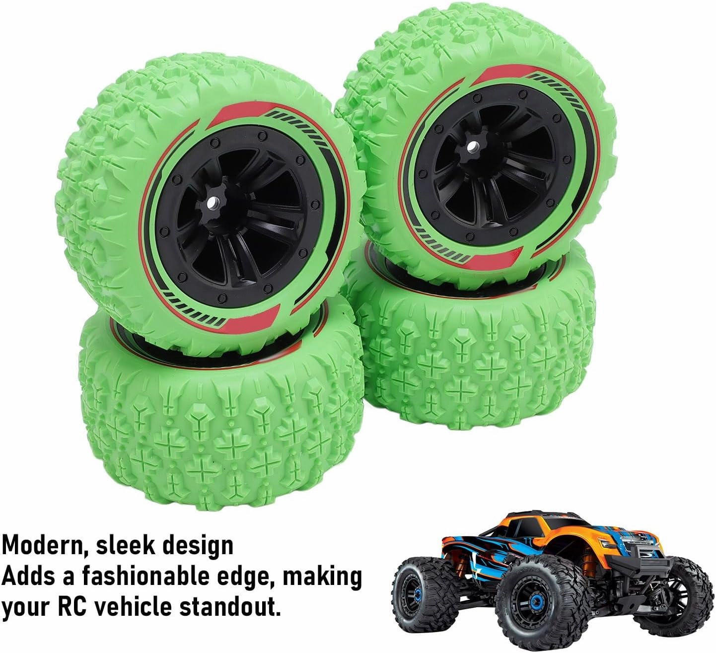 4PCS RC Wheel Tires,Original Hex Hub Wheel Rims & Rubber Tires, RC Rally Car Tyres Claw Mud Terrain Tires Accessories for 1/14 1/16 RC Car Crawler Buggy Truck (Green)