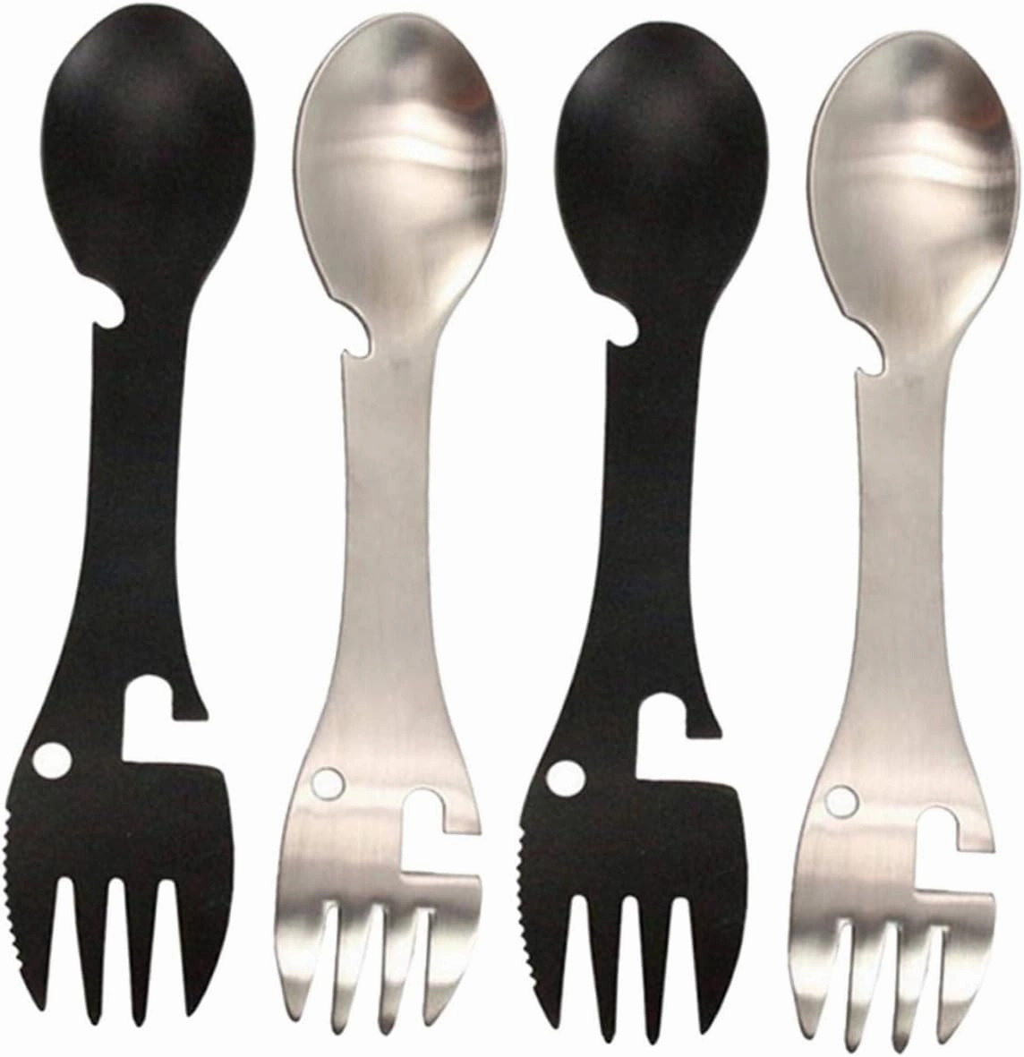 4pcs Stainless Steel Tableware Camping Spork Fork Spoon Set Bottle Opener