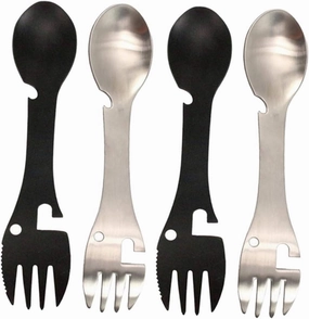 4pcs Stainless Steel Tableware Camping Spork Fork Spoon Set Bottle Opener