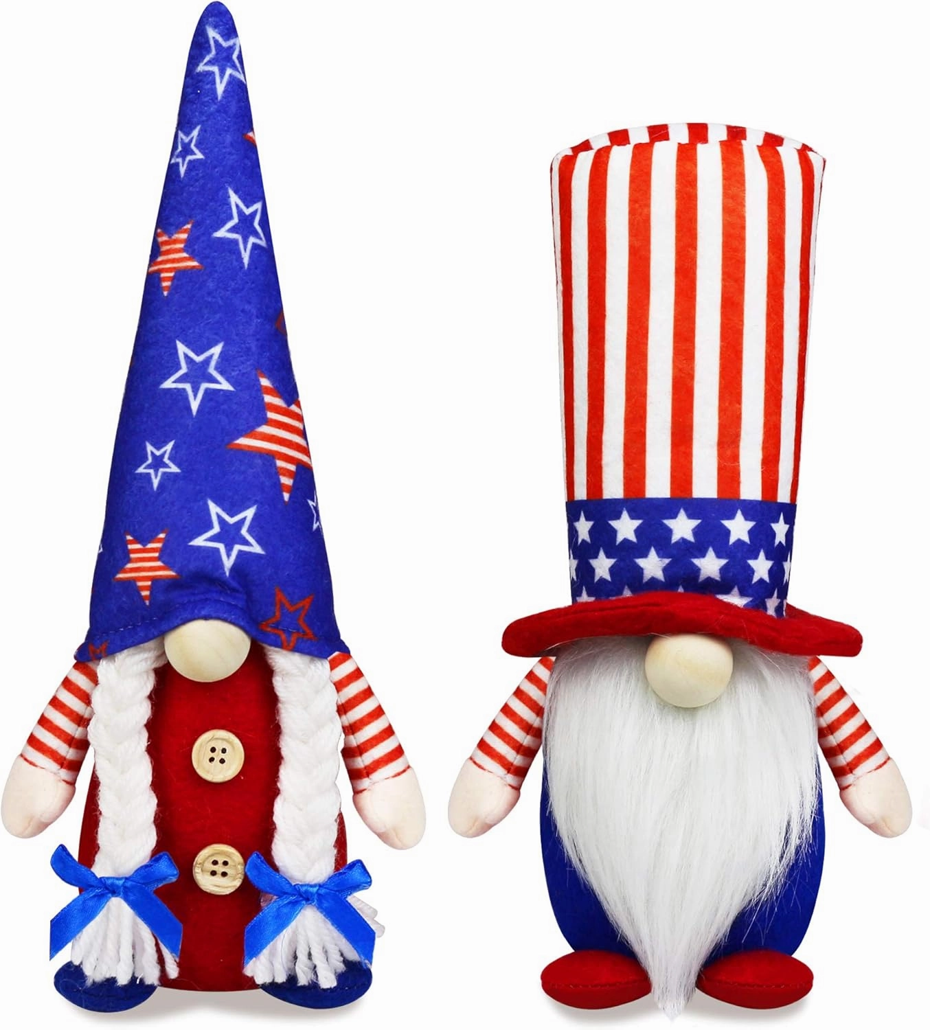 4th of July Patriotic Gnome Decorations, 2 PCS Handmade Mr & Mrs USA Swedish Tomte Gnomes Plush Table Ornaments Gift for Independence Day Memorial Day Presidents Day Veterans Day Armed Forces Day