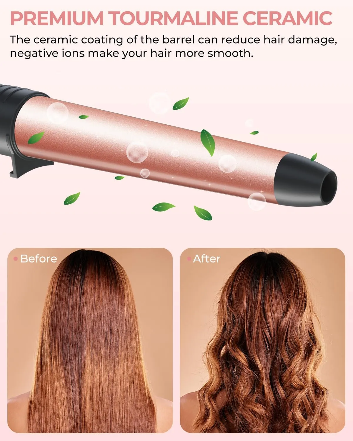 5 in 1 Curling Wand Set: Ohuhu Curling Iron Wand 5Pcs 0.35 to 1.25 Inch Interchangeable Ceramic Barrel Heat Protective Glove 2 Clips Dual Voltage Hair Curler for Women Girl Mother Gift Rose Gold