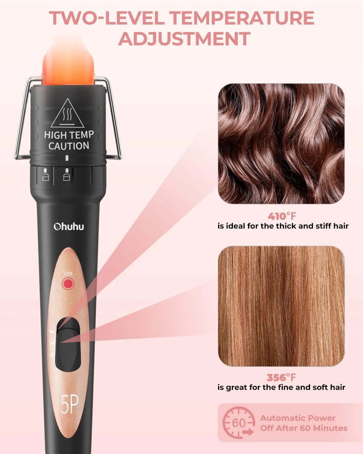 5 in 1 Curling Wand Set: Ohuhu Curling Iron Wand 5Pcs 0.35 to 1.25 Inch Interchangeable Ceramic Barrel Heat Protective Glove 2 Clips Dual Voltage Hair Curler for Women Girl Mother Gift Rose Gold