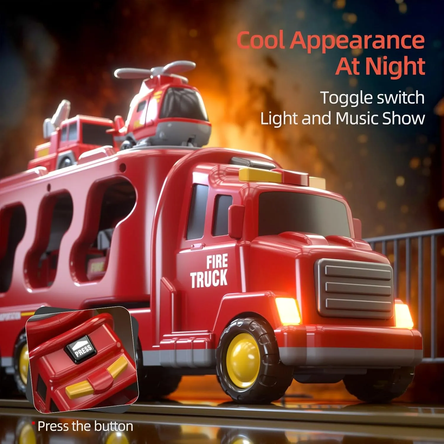 5 in 1 Fire Truck Cars for Toddlers 3-5, Boy Car Truck Toys with Light Sound, Birthday Gifts for 3 4 5 6 Year Old Boy