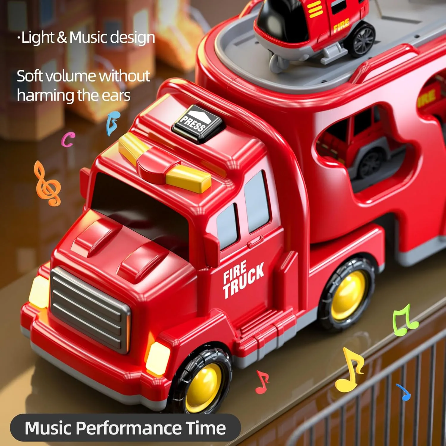 5 in 1 Fire Truck Cars for Toddlers 3-5, Boy Car Truck Toys with Light Sound, Birthday Gifts for 3 4 5 6 Year Old Boy