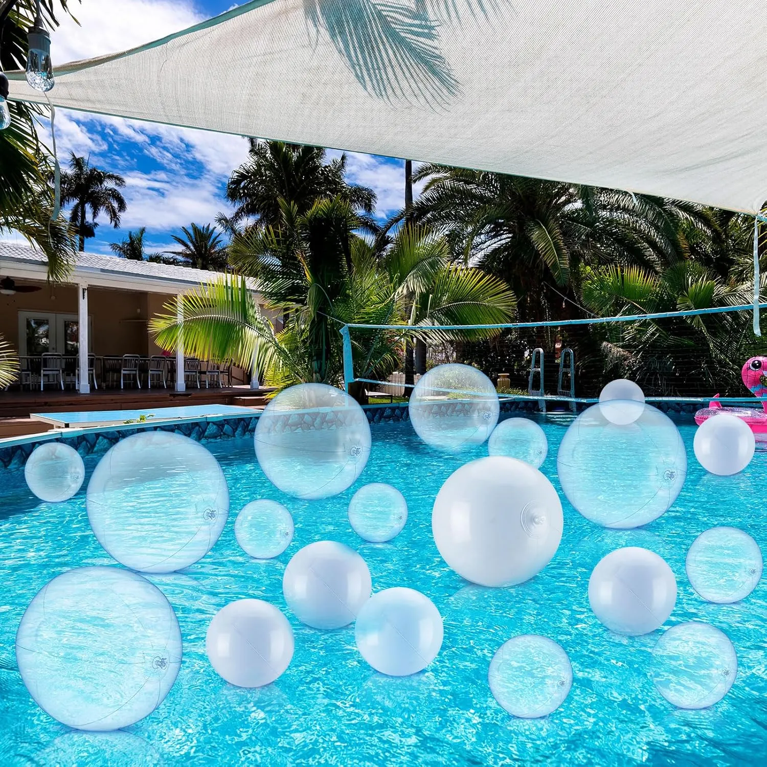 50 Pcs Inflatable Beach Ball Clear White Blow up Beach Ball Transparent Pool Ball 24/16/12/9 Inch for Summer Beach Swimming Bubble Pool Party Favors Water Play Toy Graduation Wedding Decor