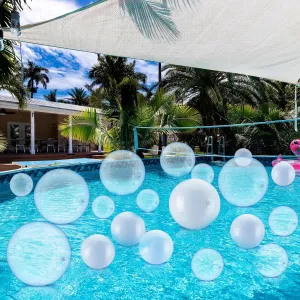 50 Pcs Inflatable Beach Ball Clear White Blow up Beach Ball Transparent Pool Ball 24/16/12/9 Inch for Summer Beach Swimming Bubble Pool Party Favors Water Play Toy Graduation Wedding Decor