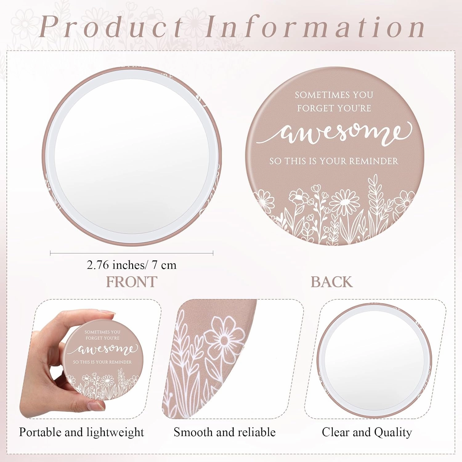 50 Set CNA Week Gifts Inspirational Compact Mirror for Women Sometimes You Forget You're Awesome Makeup Pocket Purse Mirror Motivational Card for Teacher Nurse Coworker (Boho)