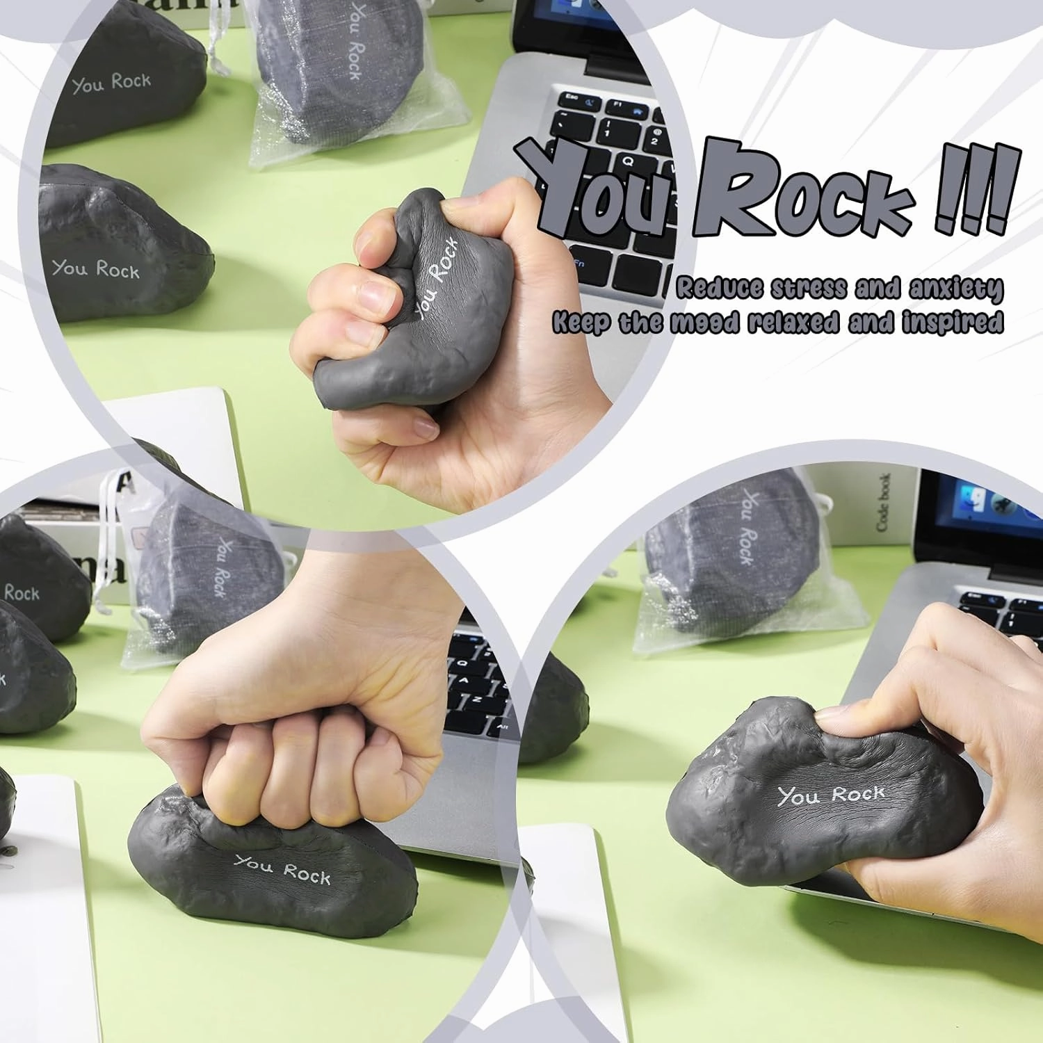 50 Set Inspirational Stress Balls Bulk Motivational Stress Foam Stone Relief Toys You Rock Quotes Squeeze Ball Appreciation Gifts Thank You for Being Awesome Gifts for Employee Coworker