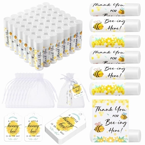 50 Sets Bee Lip Balm Bulk Baby Shower Favor with Organza Gift Bags and Thank Card Tags Bee Themed Gifts for Baby Shower Baptism Birthday Party Supplies