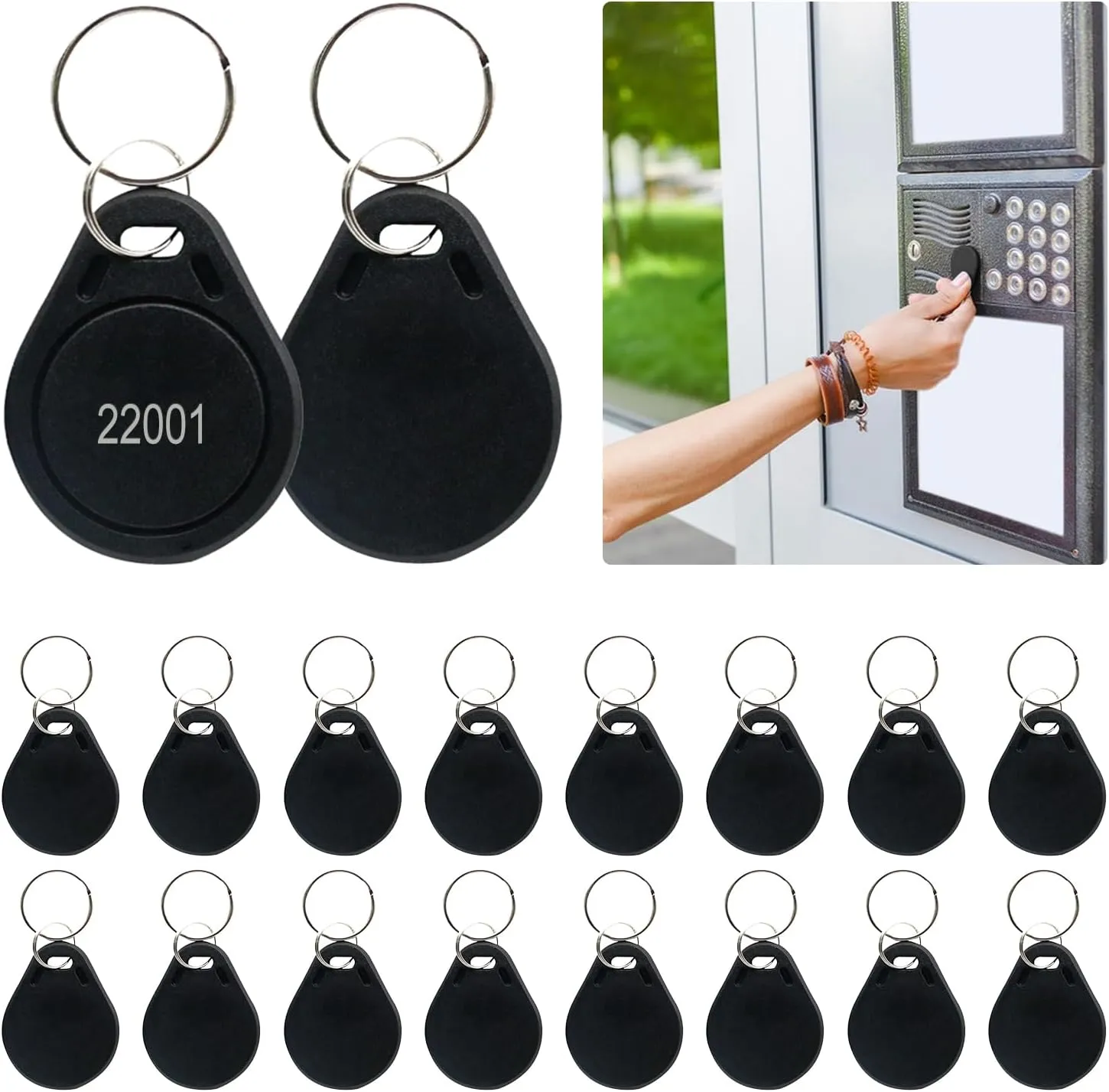 50pcs RFID Key Fobs Writable, Thin 26 Bit Proximity Key Fobs Fit for Prox Key ISO-Prox 1346 1386 1326 H10301 Format Readers, Works with The Vast Majority of Access Control Systems Black (50pcs)