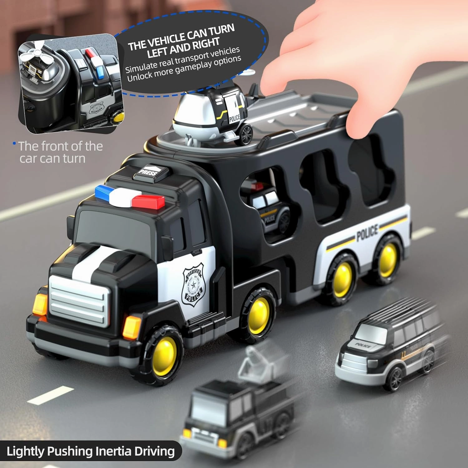 5 in 1 Police Trucks Cars Toys for Toddlers 3-5, Boy Toddler Car Truck Toys with Light Sound, Birthday Gifts Toys for 3 4 5 6 Year Old Boy, Transport Carrier Truck for Toddlers 3-5 Years