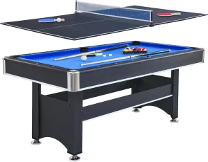 6 Ft Pool Table with Ping Pong Top,Multi Game Combo Tables for Family Recreation Game Rooms, Includes Billiard Balls, Cues, Paddles, Brush & More, Stable Structure