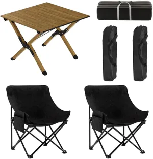 60cm Folding Table with Chairs, Aluminum Roll-up Camping Table Portable Collapsible Chairs Lightweight Garden Table for BBQ Camping Outdoors, 5pcs