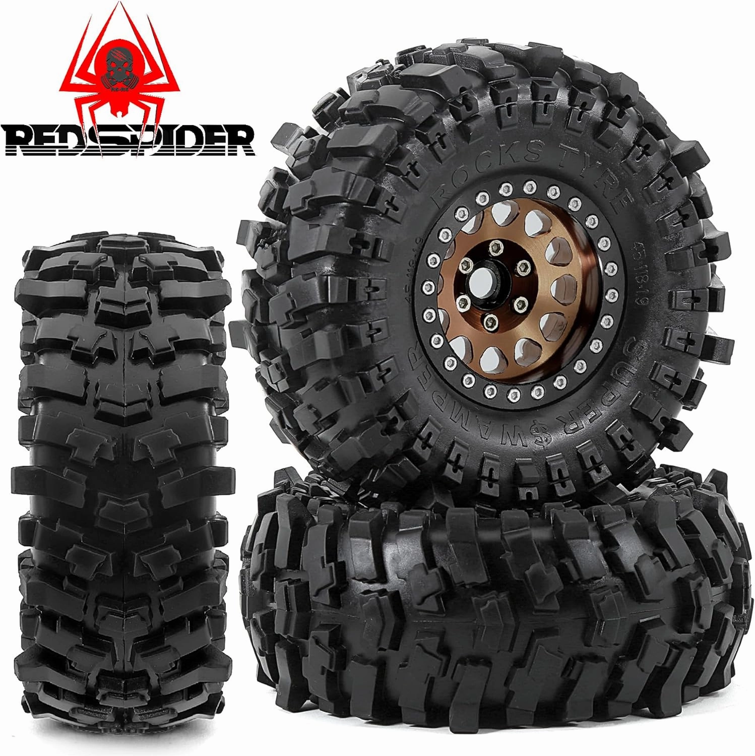 60mm 4 PCS 1/18 RC Crawler Tires 1.0 inch replica tires wheels binding 7mm R188 Suitable for most 1/18 RC Crawler cars such as TRX4M, Land Rover, Scrambler, SCX24, Scorpion, FMS and so on. (yellow)