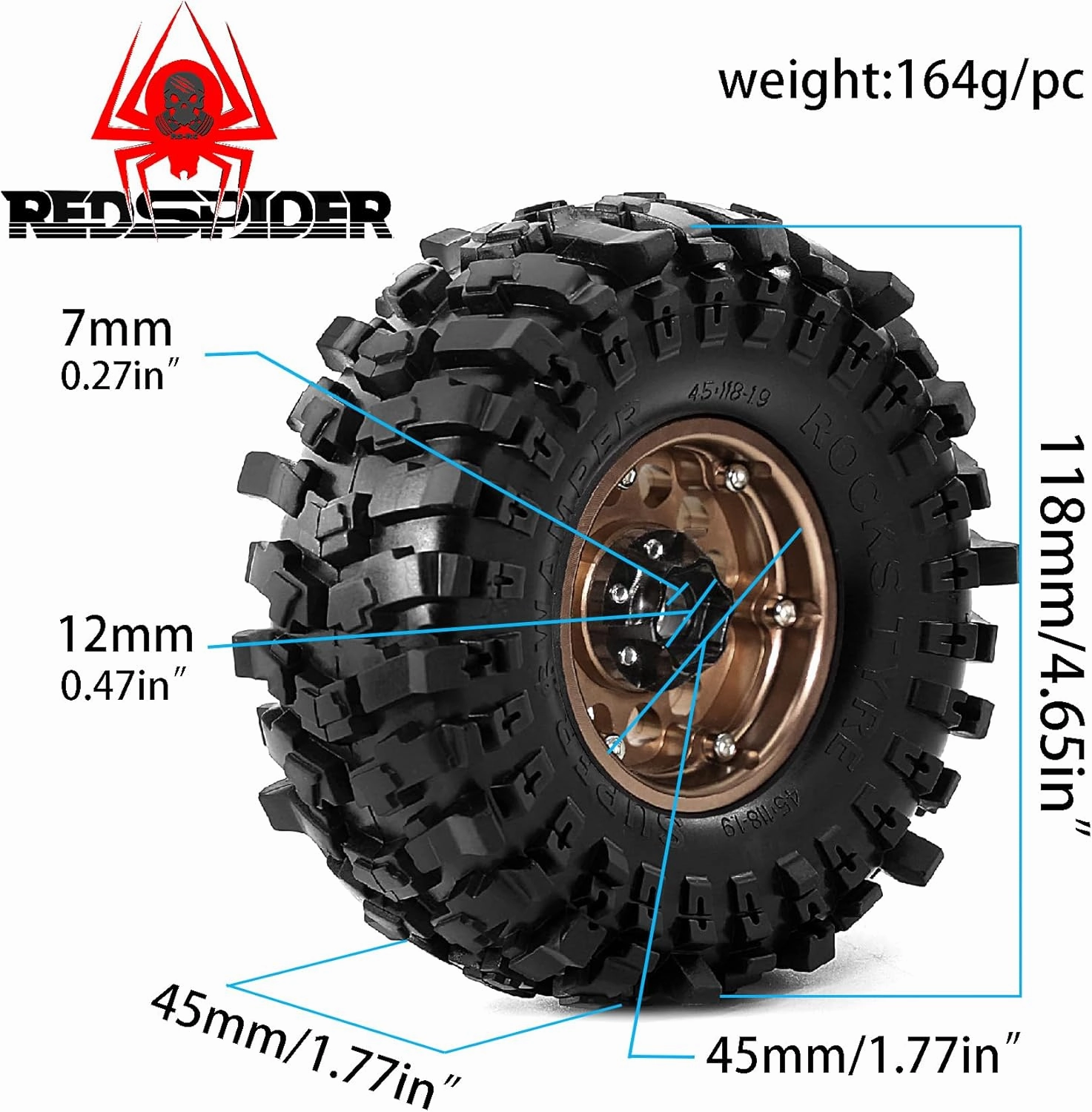 60mm 4 PCS 1/18 RC Crawler Tires 1.0 inch replica tires wheels binding 7mm R188 Suitable for most 1/18 RC Crawler cars such as TRX4M, Land Rover, Scrambler, SCX24, Scorpion, FMS and so on. (yellow)